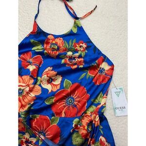 Guess Dress Women M Blue Figueroa Floral SL Harper Halter Wrap W3YK52WF1T2 NEW